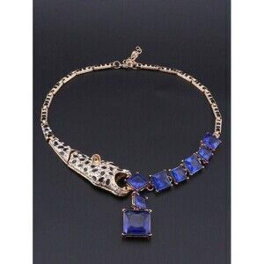 1set Blue Crystal Leopard Necklace Earrings And Ring S Gift Dainty - Picture 3 of 7